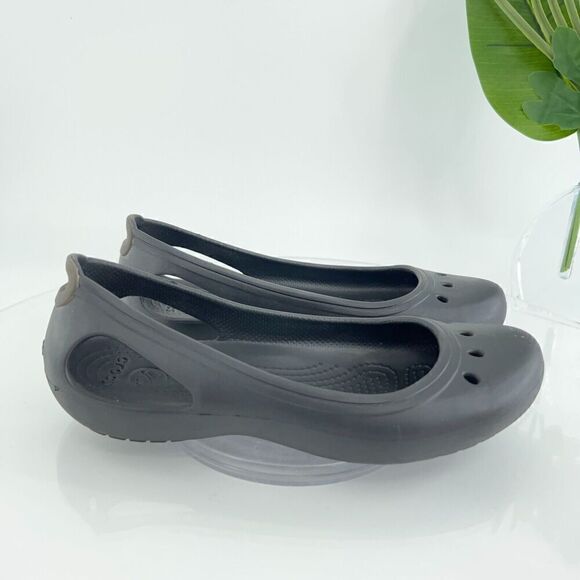 CROCS Women's Kadee Flats Size 7 Slingback Shoe Black Rubber Slip On Vented - Picture 3 of 8